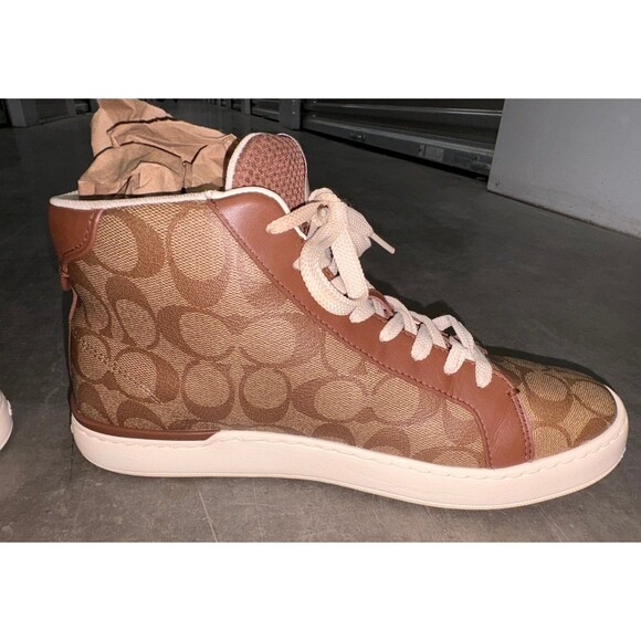 Coach | Clip | HighTop | Sneakers | Khaki/Saddle | Signature Leather/Canvas |10D main image 8